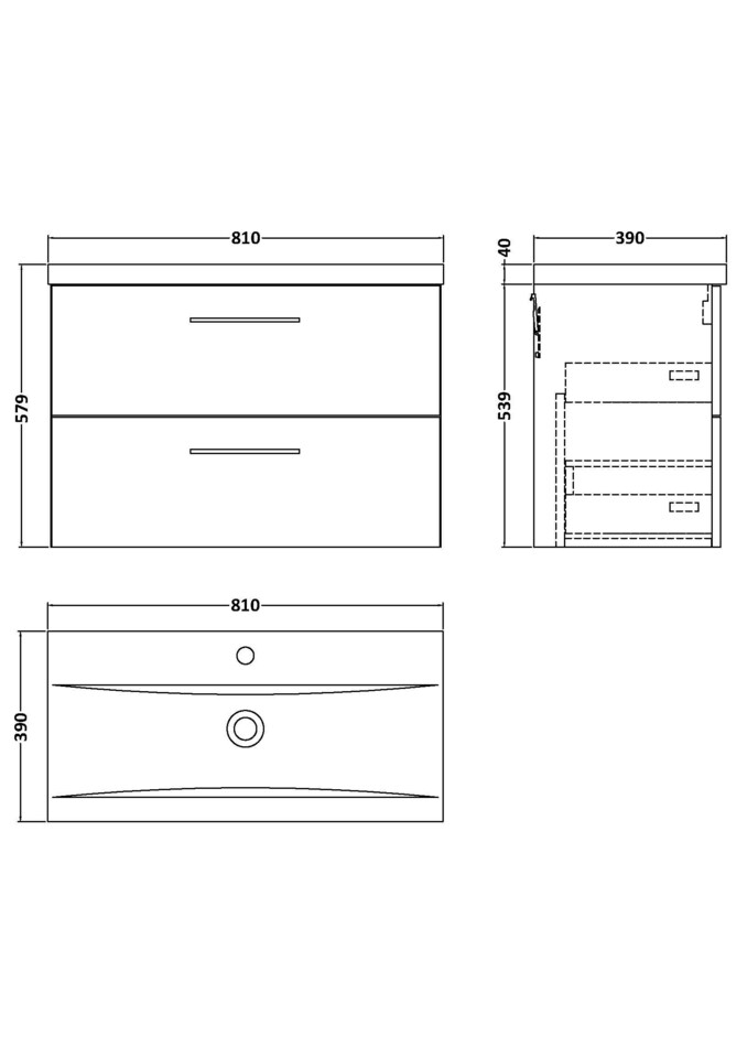 image 1 of Balterley Wall Hung Bathroom 2 Drawer Vanity Unit and 1 Tap Hole Ceramic Basin, with Handles | Grey