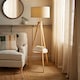 image 2 of ValueLights Morrigan Natural Shade Wood Tripod Floor Lamp | Cream