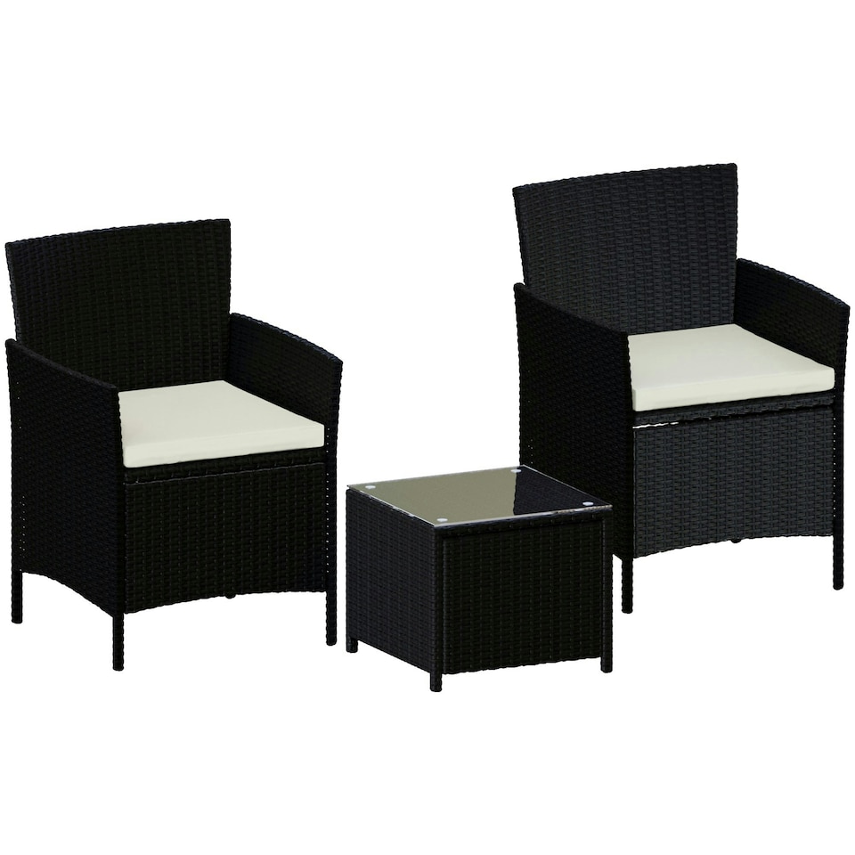 image 1 of Garden Vida Bali 2 Seater Rattan Set Chair Coffee Table Outdoor Garden Furniture, Black