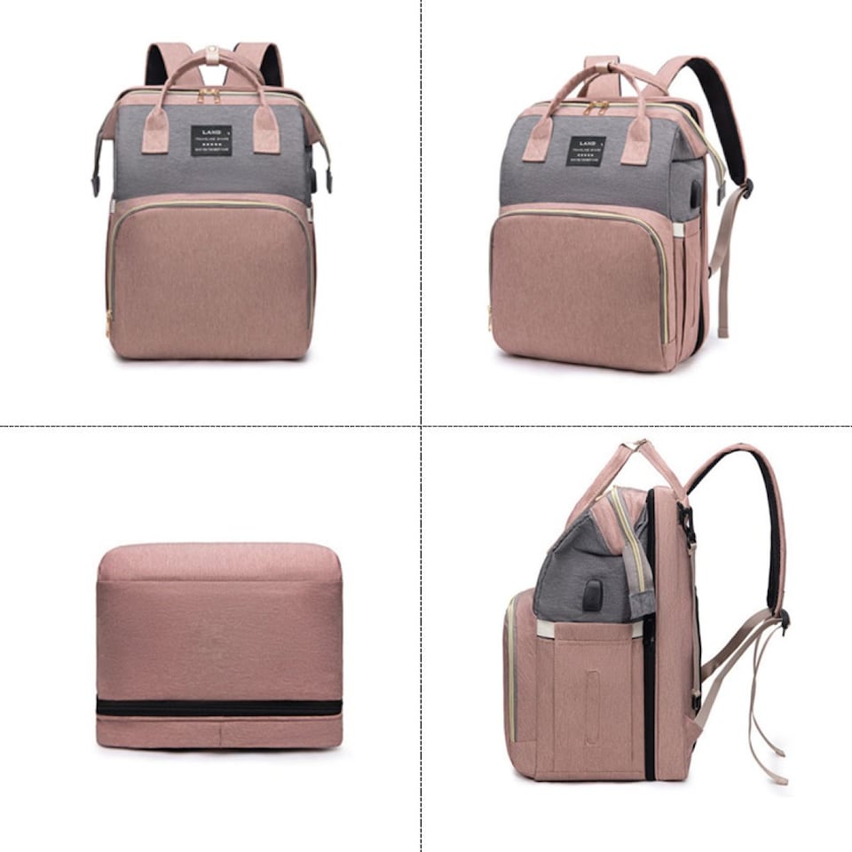 image 1 of Multifunctional Folding Cot and Changing Bag | Pink | Pink