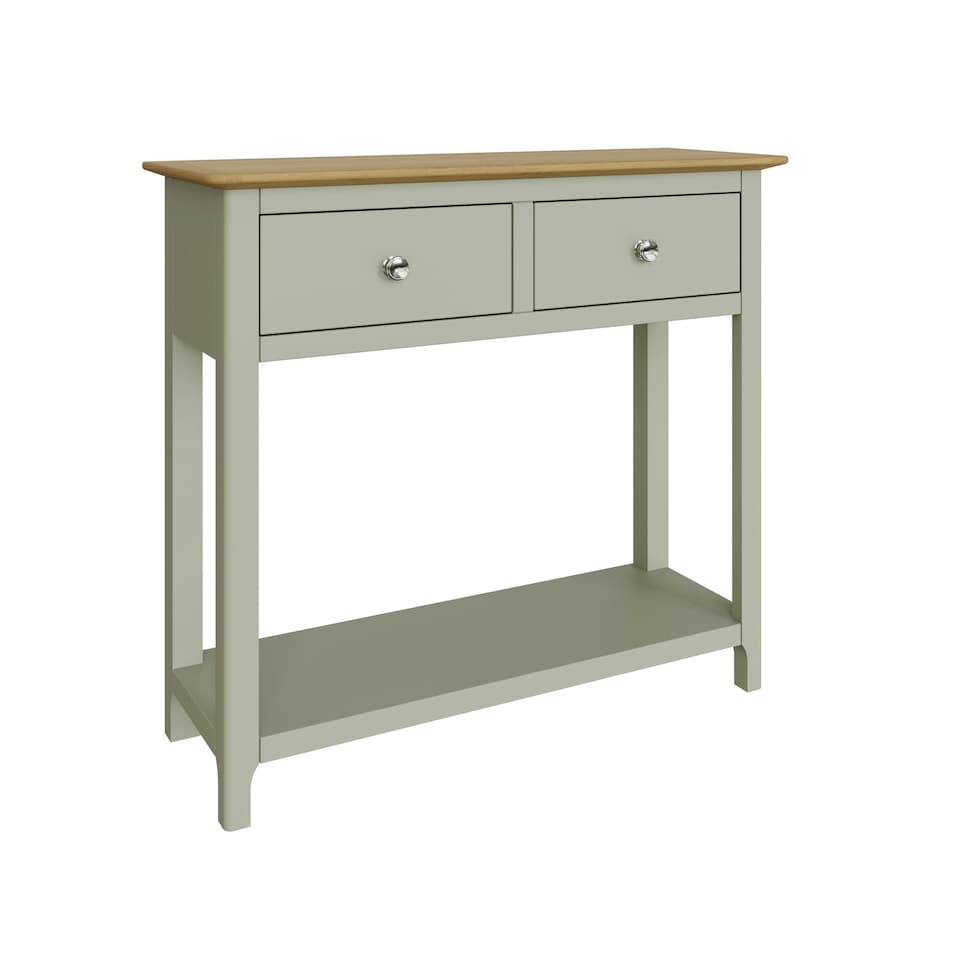 image 1 of Taberno Oak 2 Drawer Console Hallway Table Sage Green Green