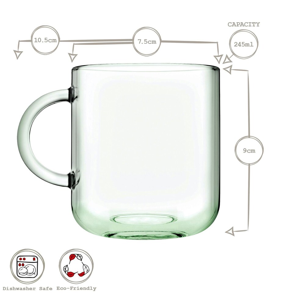 image 1 of Pasabahce Aware Iconic Recycled Glass Mugs - 245ml - Green - Pack of 4