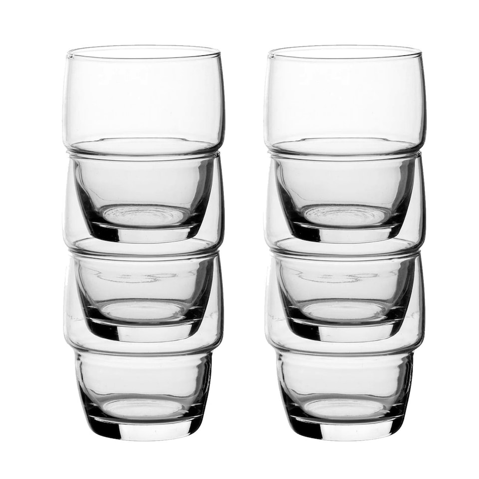 image 1 of Galata Short Whiskey Tumblers Tall Highball Drinking Glasses Stackable Set | Clear | Clear | Short Set of 6