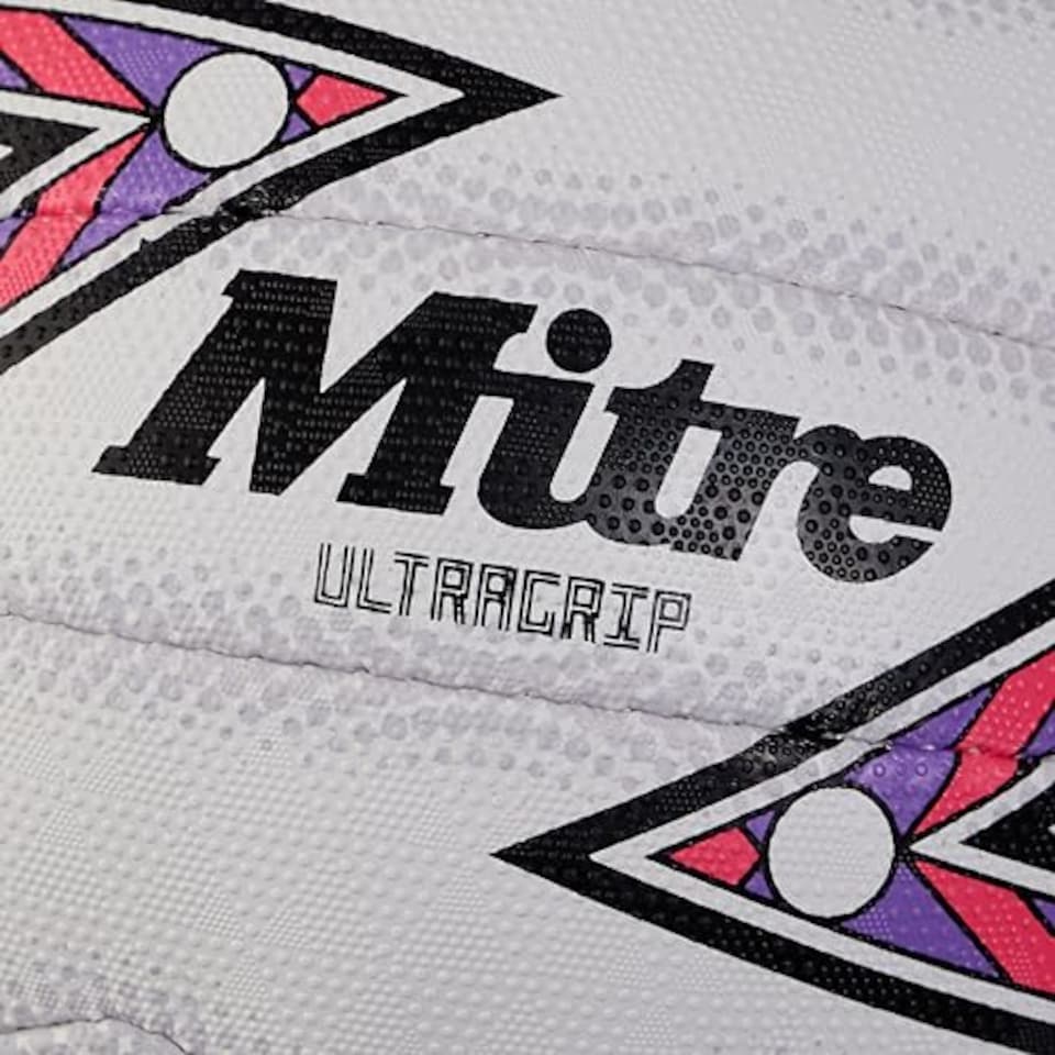 image 1 of Mitre Ultragrip Netball | All Conditions Ball | Popular Style | Durable Design, White/Black/Purple, 5