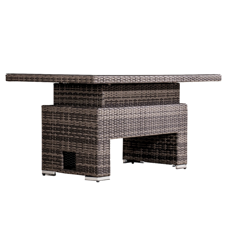image 1 of Direct Wicker Outdoor Garden Rattan Rising Table with 5mm Clear Tempered Glass Top, Aluminium Frame for Patio, Balcony | Brown