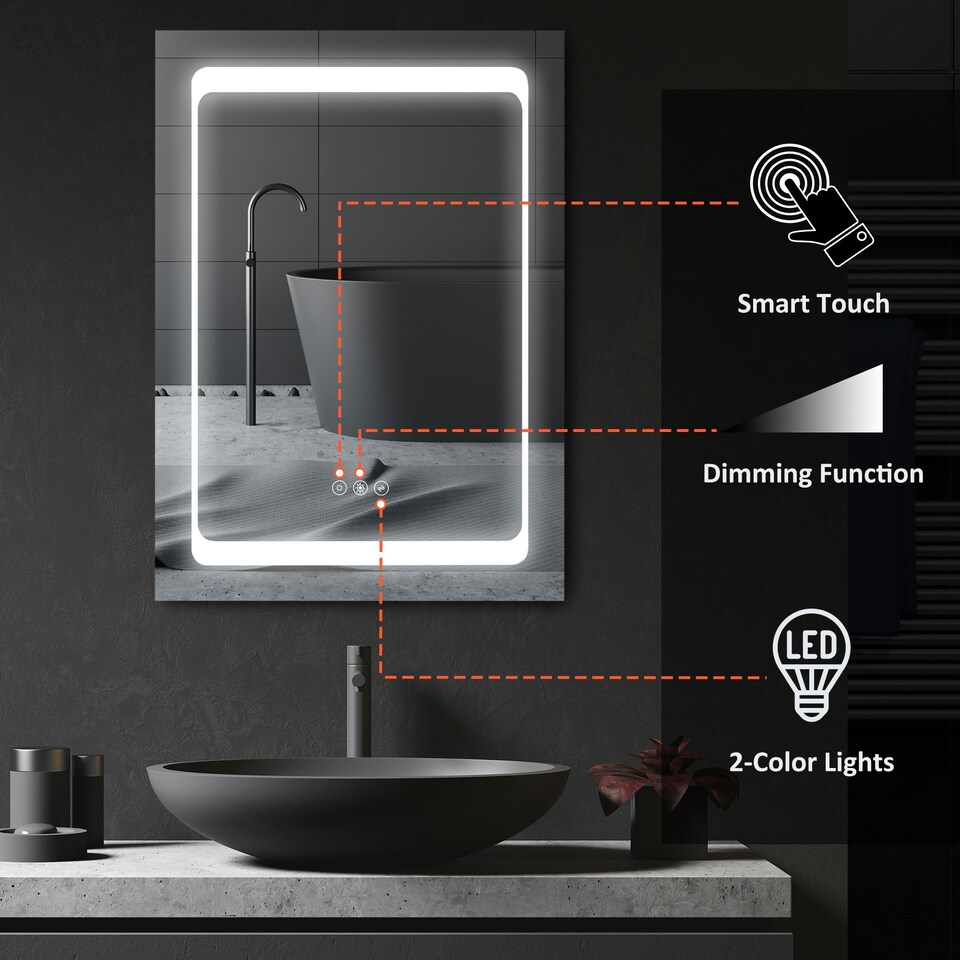 image 1 of kleankin LED Lighted Bathroom Mirror Cabinet W/ LED Lights Shelves Wall-mounted