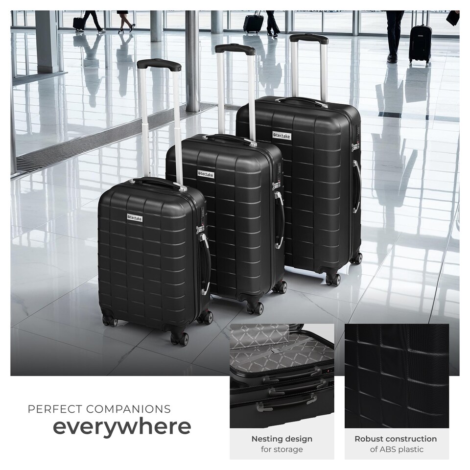 image 1 of Suitcase Set - 3 hard-shell suitcases with telescopic handle, removable wheels | Black | black | 1
