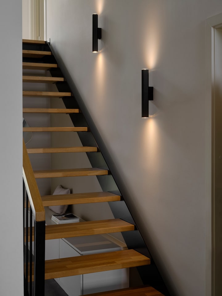 image 1 of Nordlux Vico Indoor Wall Light Black Aluminium Sensor GU10 Ribbed - Plug In or Mains Powered , IP20 | Black | Black
