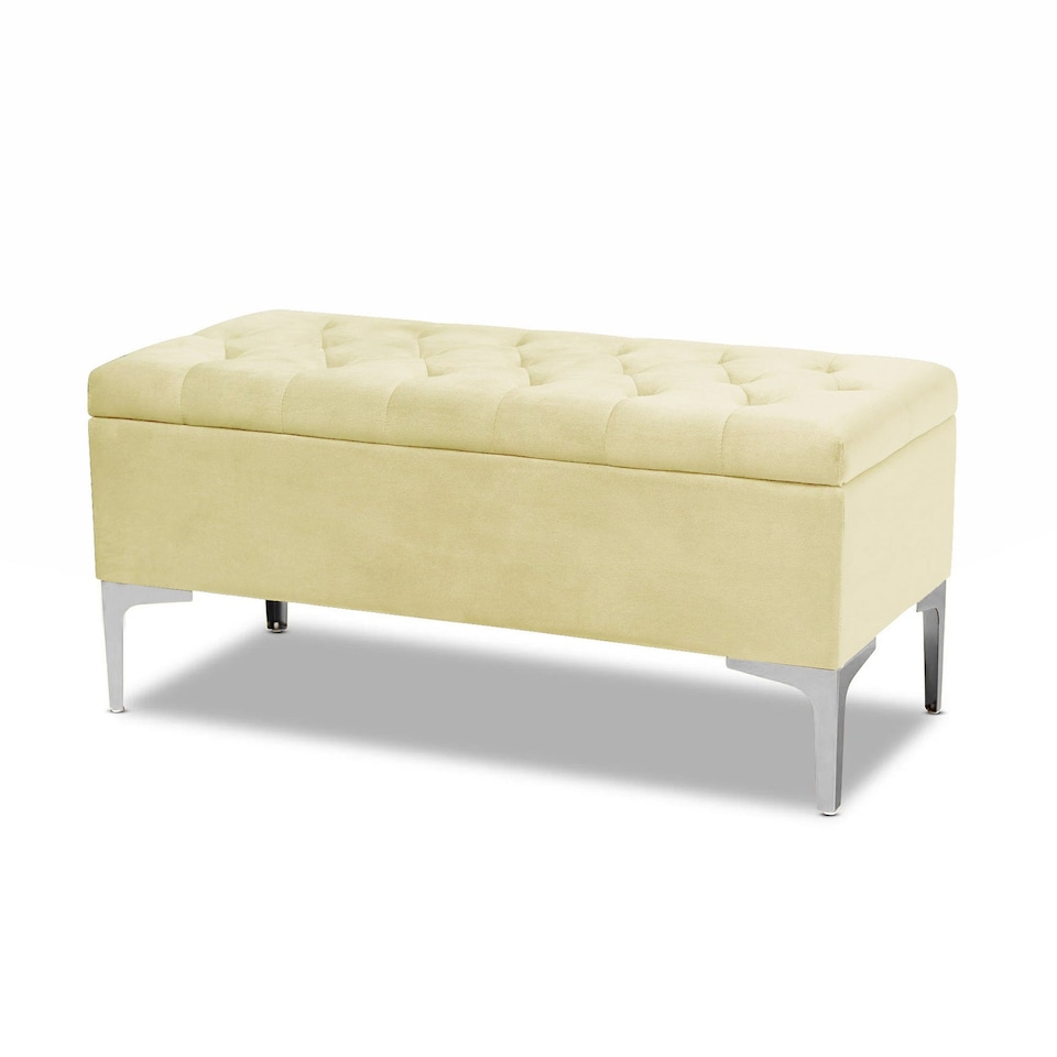 image 1 of Modena Storage Ottoman Bench, Ottoman Footstool with Legs, 90cm Plush Velvet Upholstered End of Bed Bench, Cream