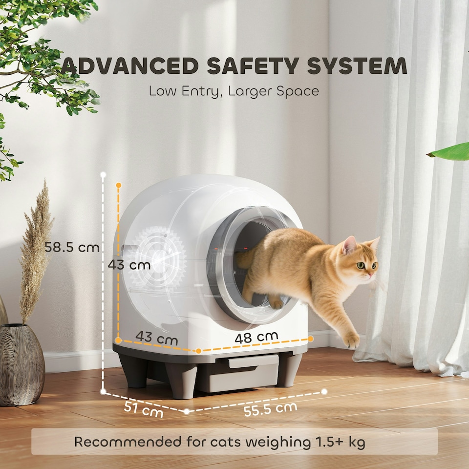 image 1 of PawHut 80L Self Cleaning Cat Litter Tray with APP Control Safety Protection White | One Size