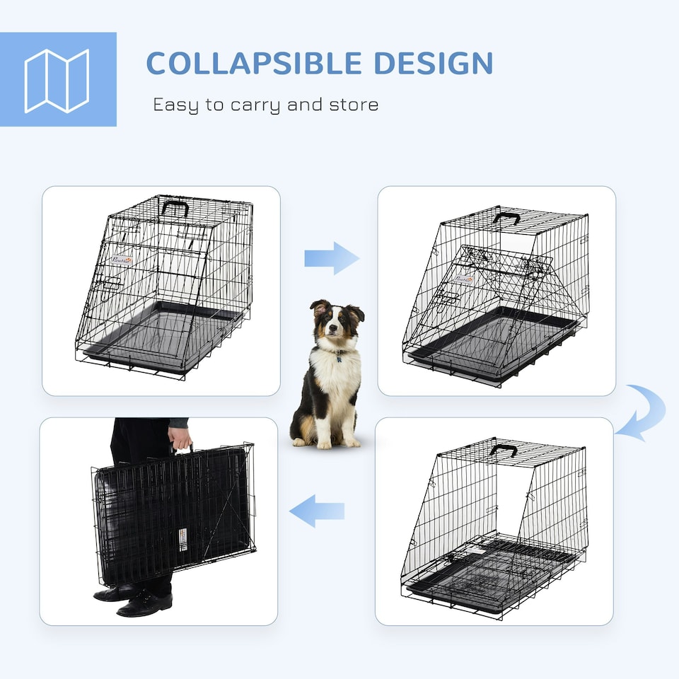 image 1 of Pawhut Trapeze Collapsible Dog Pet Travel Box Cage Removable Tray 77 x 47 x 55cm