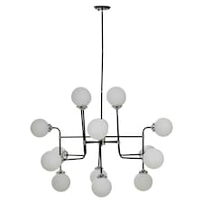 Interiors by Premier Black and Chrome 16 Arm Pendant Light, Modern Spherical Glass Ceiling Fixture, Head Design with White Shades