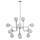image 1 of Interiors by Premier Black and Chrome 16 Arm Pendant Light, Modern Spherical Glass Ceiling Fixture, Head Design with White Shades