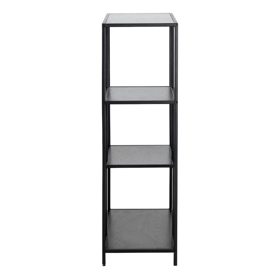 image 1 of Seaford Black Metal Asymmetrical Bookcase with 3 Black Shelves