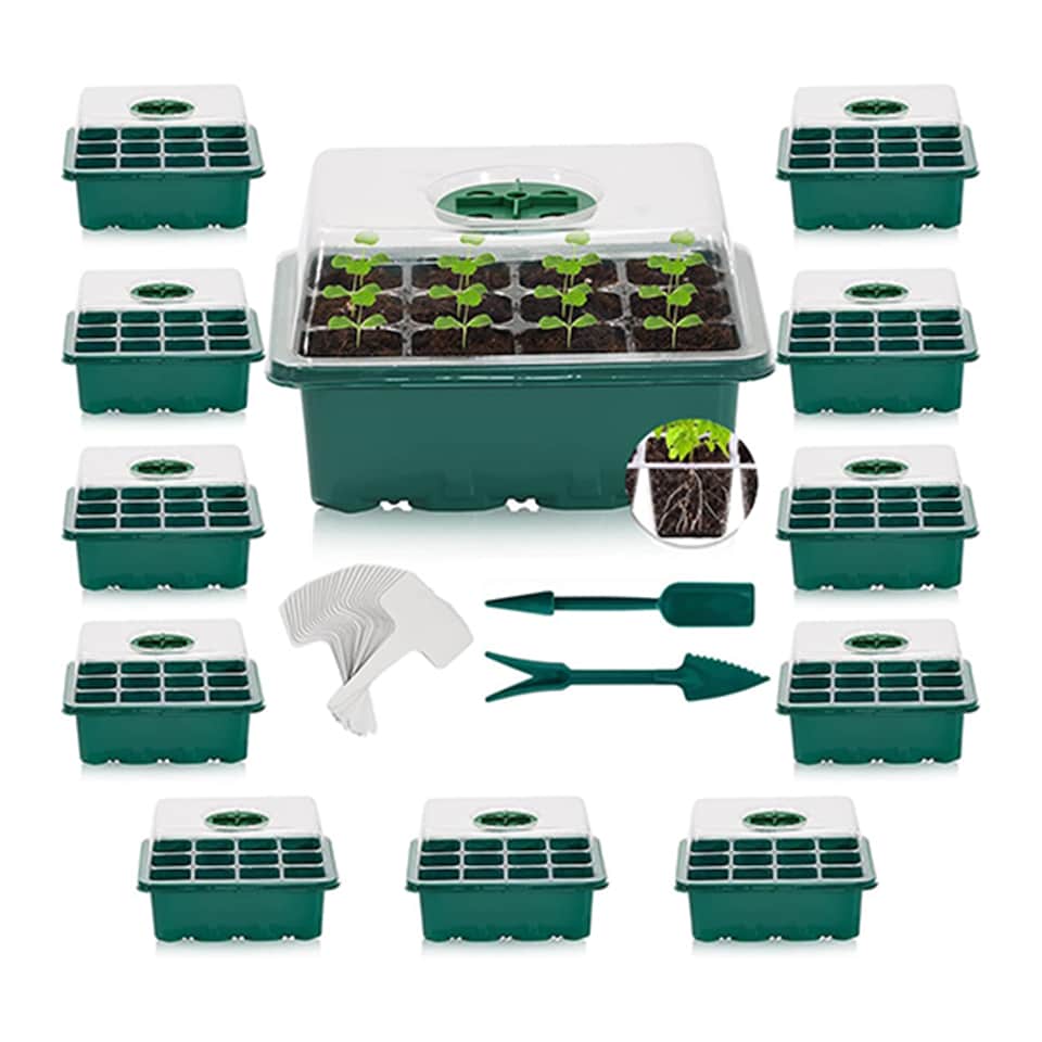 image 1 of 6 Packs Seed Trays with Clear Lids Seed Propagator Set Garden