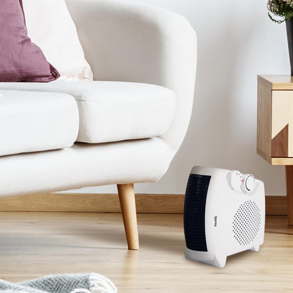image 1 of Igenix 2kW Upright & Flat Fan Heater, 2 Heat Settings, Adjustable Thermostat, Overheat Protection, Tip Over Switch, Power Indicator Light