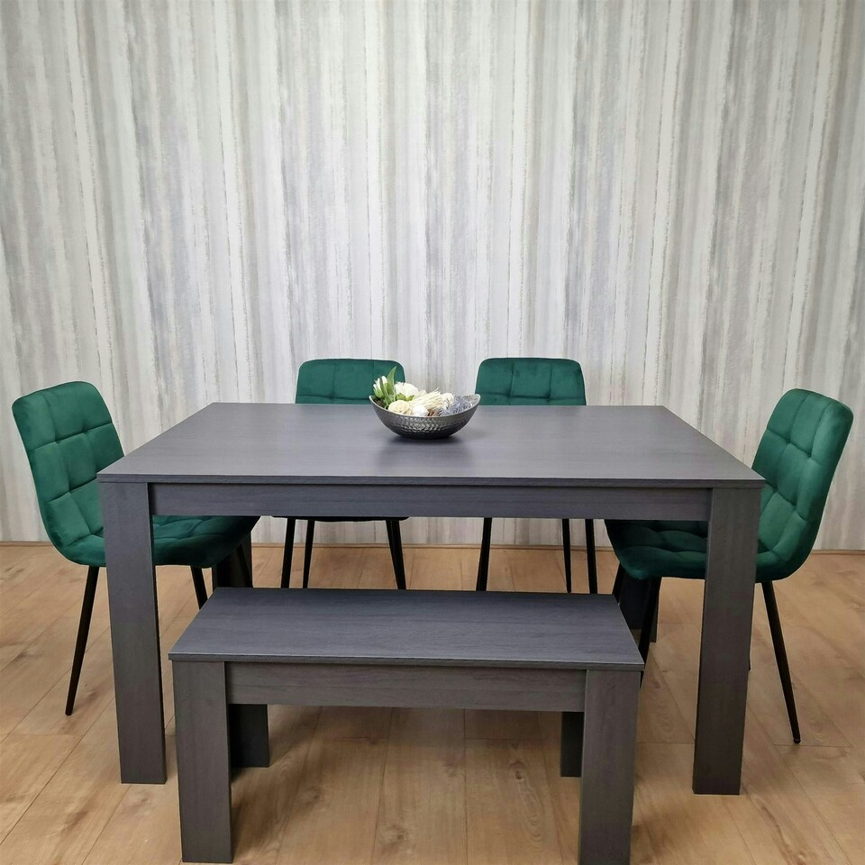 image 1 of Dining Table Set with 4 Chairs and a Bench Dining Room and Kitchen table set of 4 Grey
