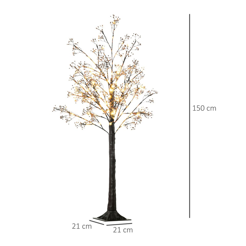 image 1 of HOMCOM 5ft Artificial Tree with Warm White LED Lights, Baby Breath Flowers