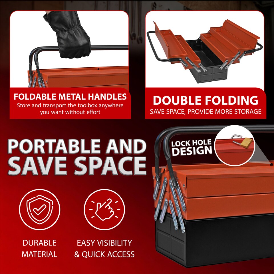 image 1 of Heavy Duty 560mm Cantilever Toolbox 5 Tray Metal Tool Box Red
