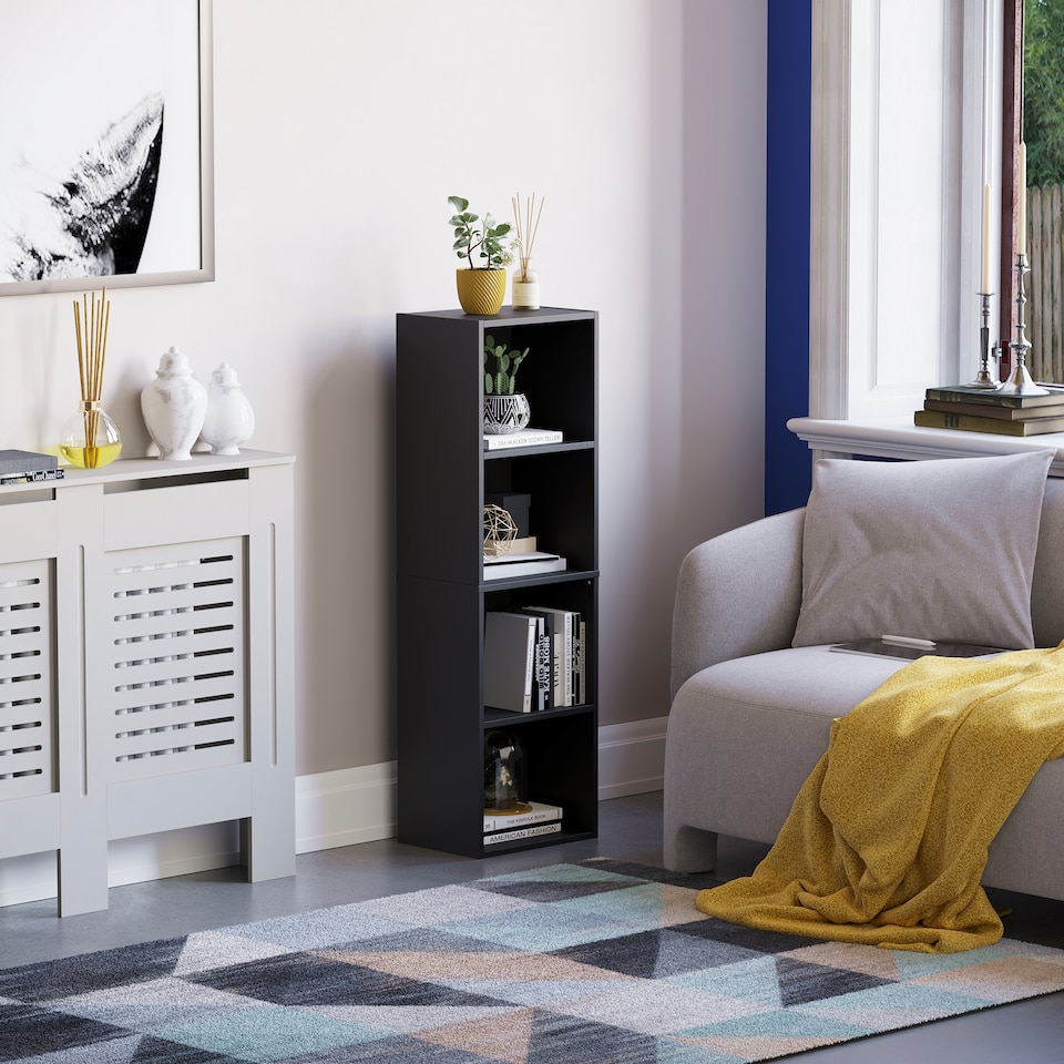 image 1 of Vida Designs Oxford 4 Tier Cube Bookcase Display Storage, Black