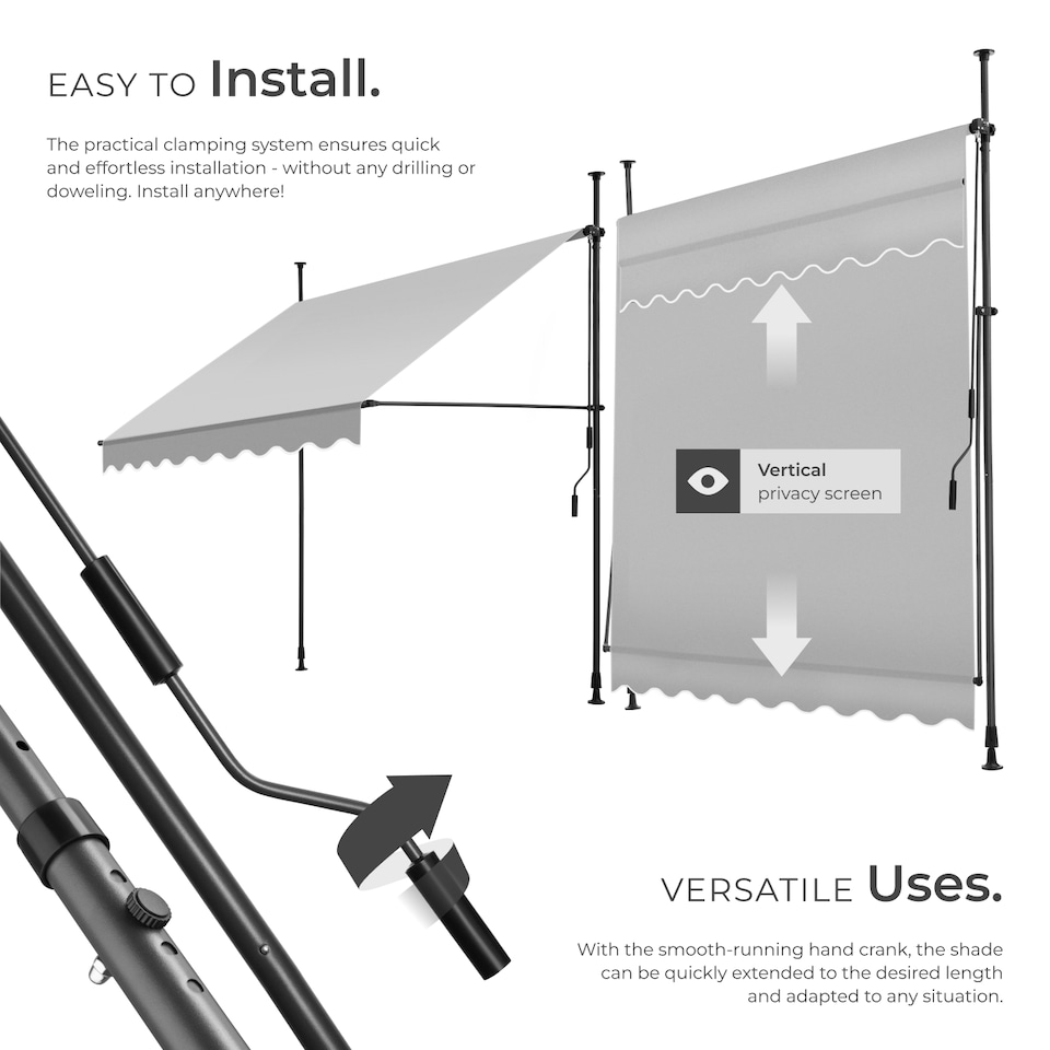image 1 of Awning with hand crank - pressure fitted , height adjustable | Grey | light grey | 200 x 180 cm | 1