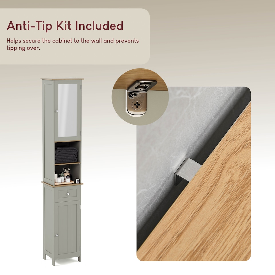 image 1 of Bath Vida Priano 2 Door Tall Bathroom Cabinet With Mirror, Grey & Oak