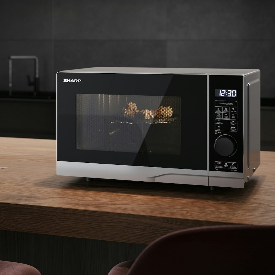 image 1 of SHARP YC-PG204AU-S 20L 700W Microwave Oven, 900W Grill - Silver