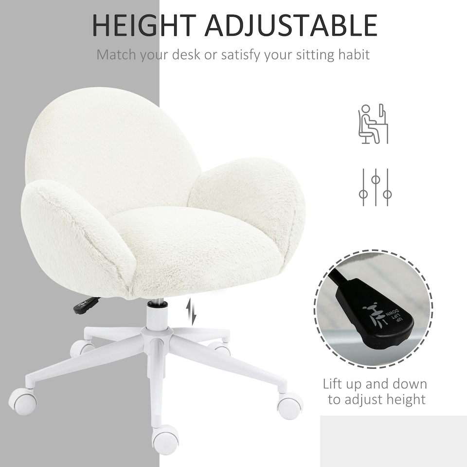 image 1 of HOMCOM Fluffy Leisure Chair Office Chair with Backrest Wheels Cream White