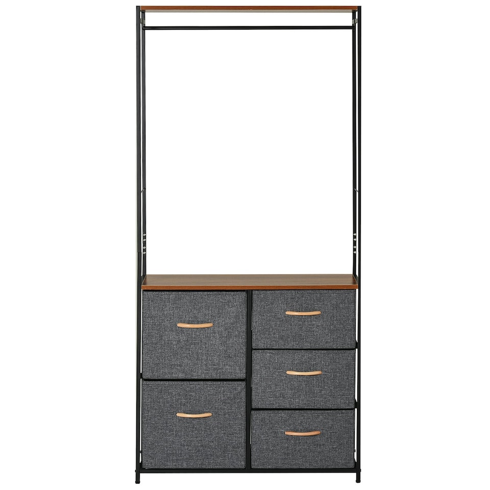 image 1 of HOMCOM Storage Coat Rack Hallway Bedroom Organiser Shelves w/ Hanger, 5 Drawer