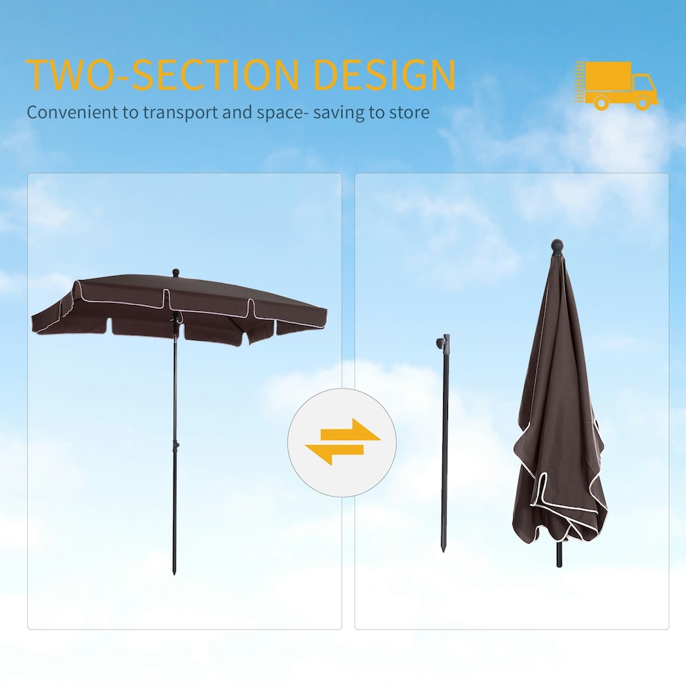 image 1 of Outsunny Aluminium Sun Umbrella Parasol Patio Rectangular 2M x 1.3M Brown
