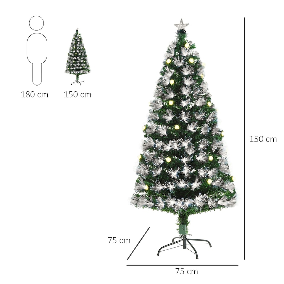image 1 of HOMCOM 5ft White Light Artificial Christmas Tree w/ 180 LED Star Topper Tri-Base