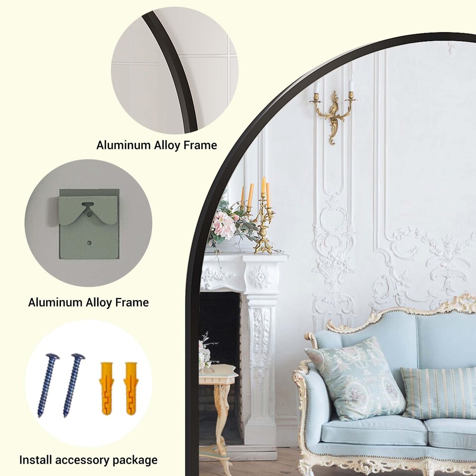 image 1 of London Boutique Black Arched Wall Mirror Framed Bathroom Mirror 75 x 50 cm, 1 Piece