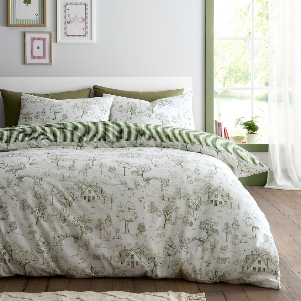 image 1 of Fusion Woodland Toile Duvet Cover Set Green