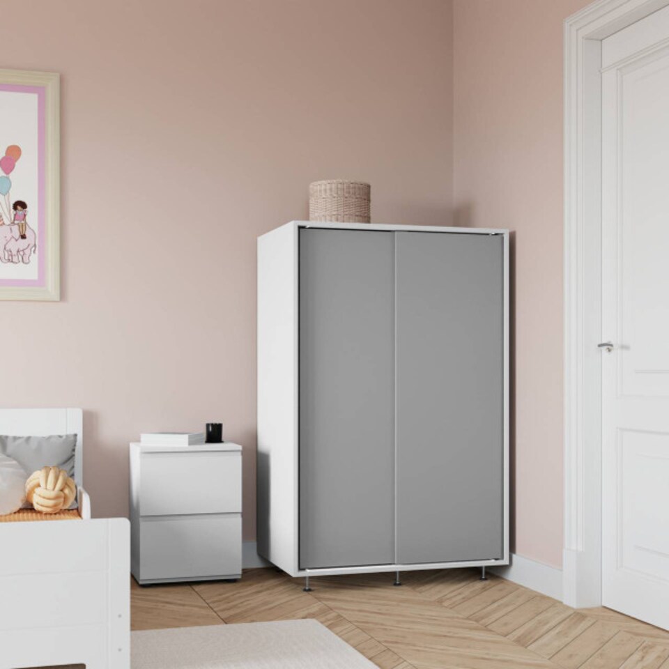 image 1 of URBNLIVING 2 Sliding Door Wardrobe 120cm Freestanding Unit | Multi | White Carcass + Grey Doors | 1