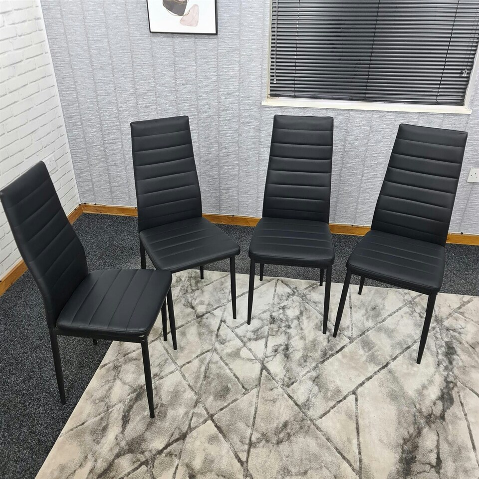 image 1 of Dining Chairs Set of 4 Black Leather Kitchen Chairs Black