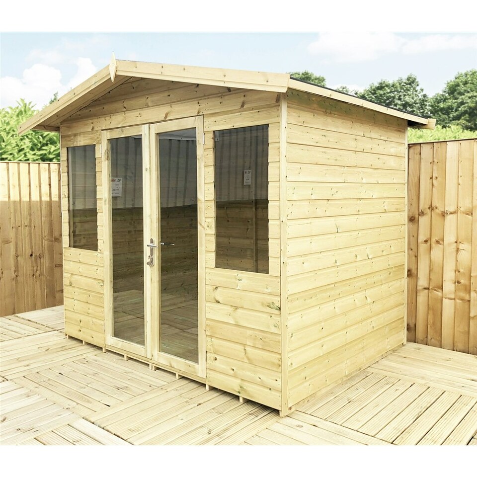 image 1 of 7 x 11 Pressure Treated Tongue And Groove Apex Summerhouse + Overhang Safety Toughened Glass (7' x 11' / 7ft x 11ft) (7x11)