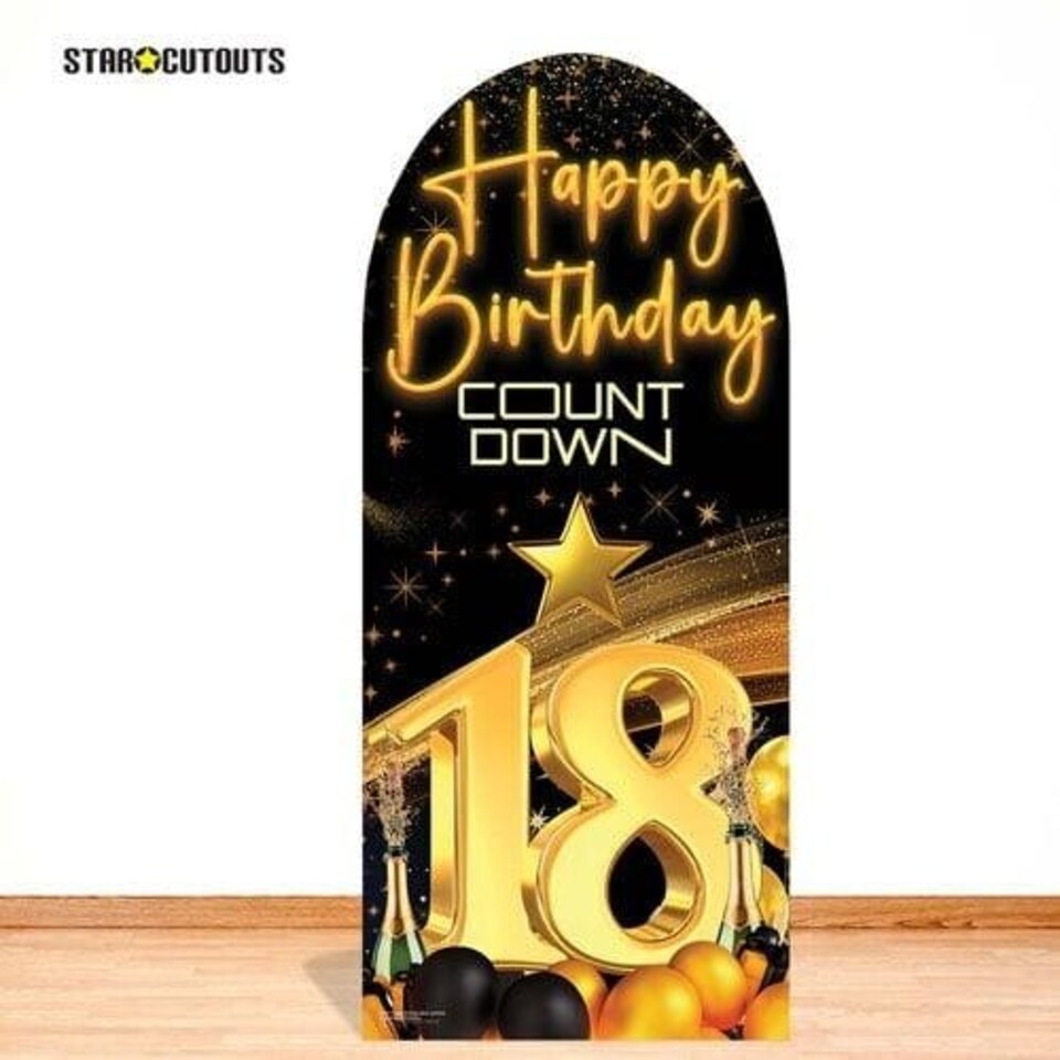 image 1 of Happy Birthday Black Gold Countdown 18th Birthday Single Backdrop Cardboard Cutout 185cm