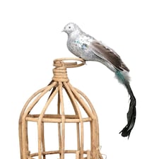 Large Decorative Silver Paradise Bird With Clip - 35cm