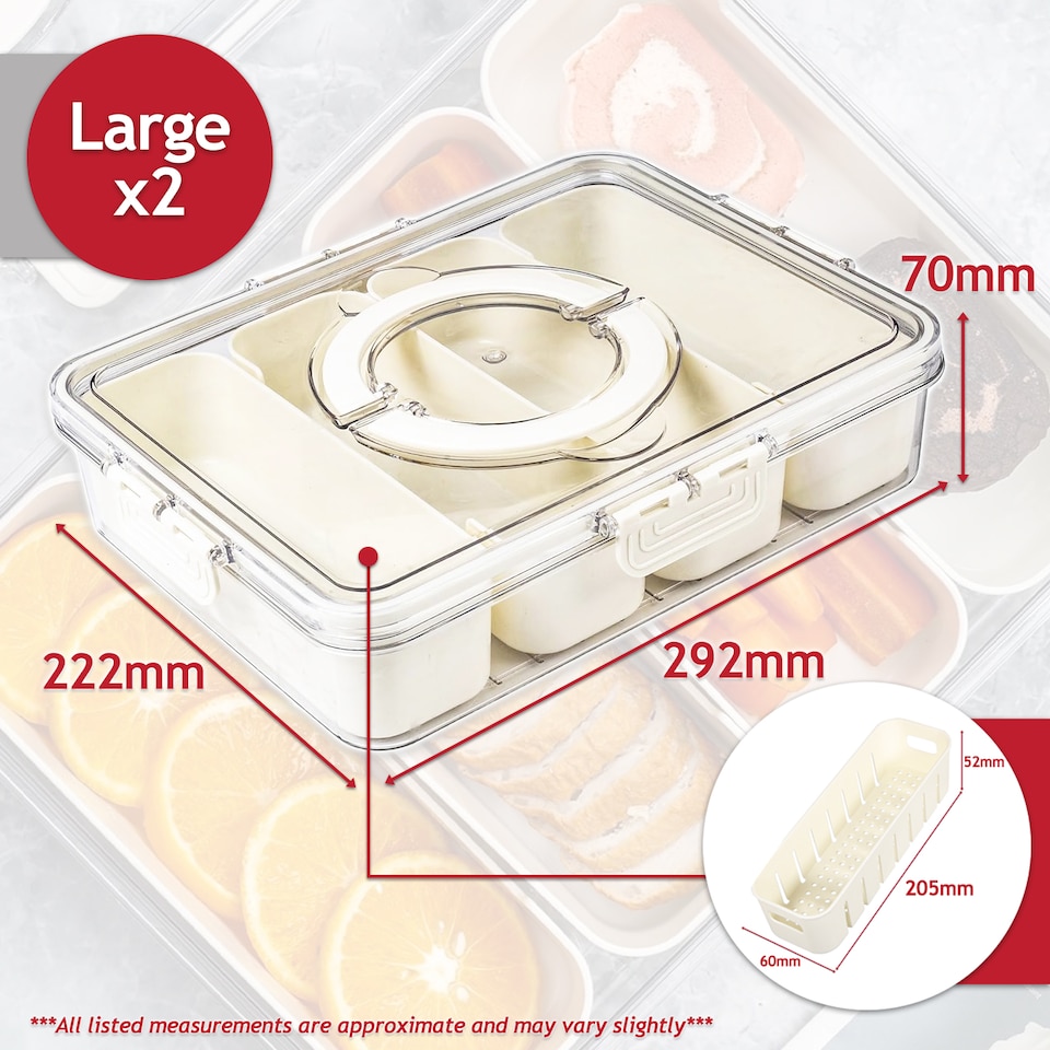 image 1 of SPARES2GO Food Storage Containers with Securing Clips Lid and 4 Removable Divider Compartments (Large, Pack of 2)