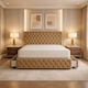 image 1 of 4FT Small Double Beige Plush Velvet Divan Bed With Headboard & Footboard and Memory Sprung Mattress 4 Drawers