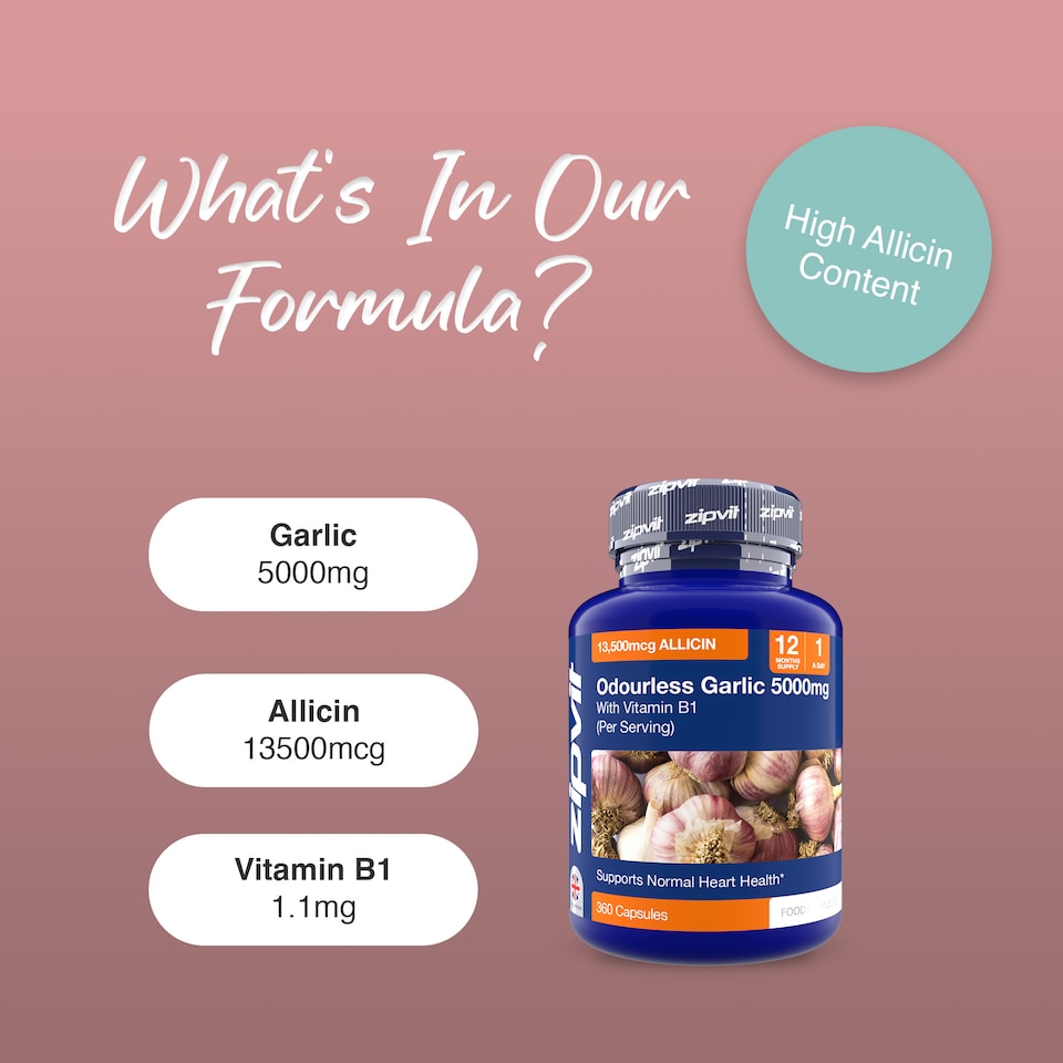 image 1 of Zipvit Odourless Garlic 5000mg with Vitamin B1, Heart & Energy Support, 360 Capsules, 12-Month Supply