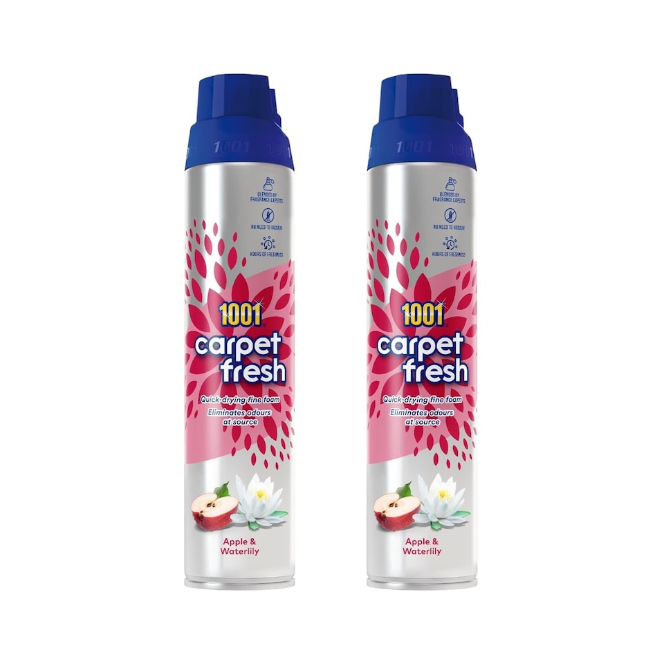image 1 of 1001 Carpet Fresh Apple Waterlily Carpet Foam Freshener Odour Remover Carpet Cleaner Indoor Home Use 300ml Pack of 2