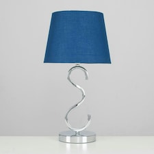 ValueLights Modern Polished Chrome Touch Table Lamp With Navy Blue Shade