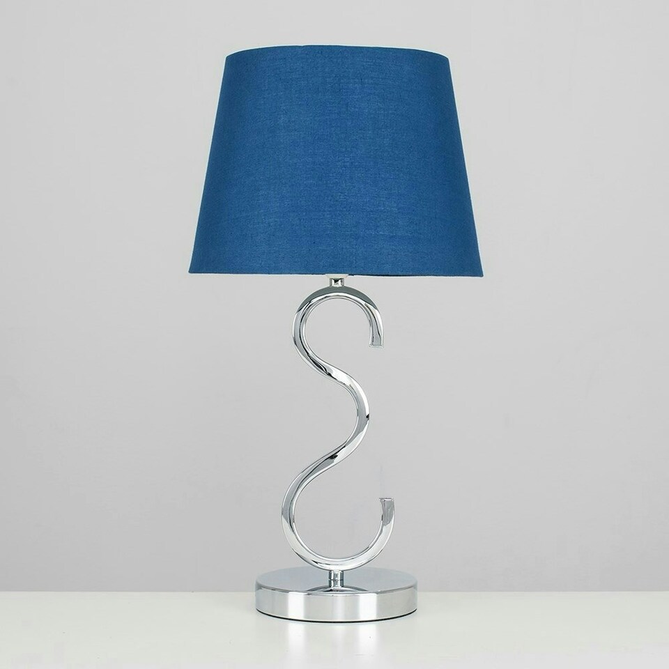 image 1 of ValueLights Modern Polished Chrome Touch Table Lamp With Navy Blue Shade