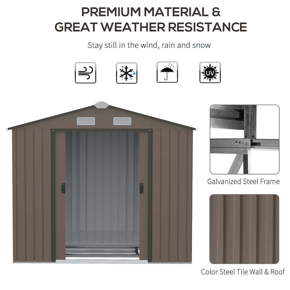 image 1 of Outsunny 7 x 4ft Garden Shed Storage with Foundation Kit and Vents, Brown
