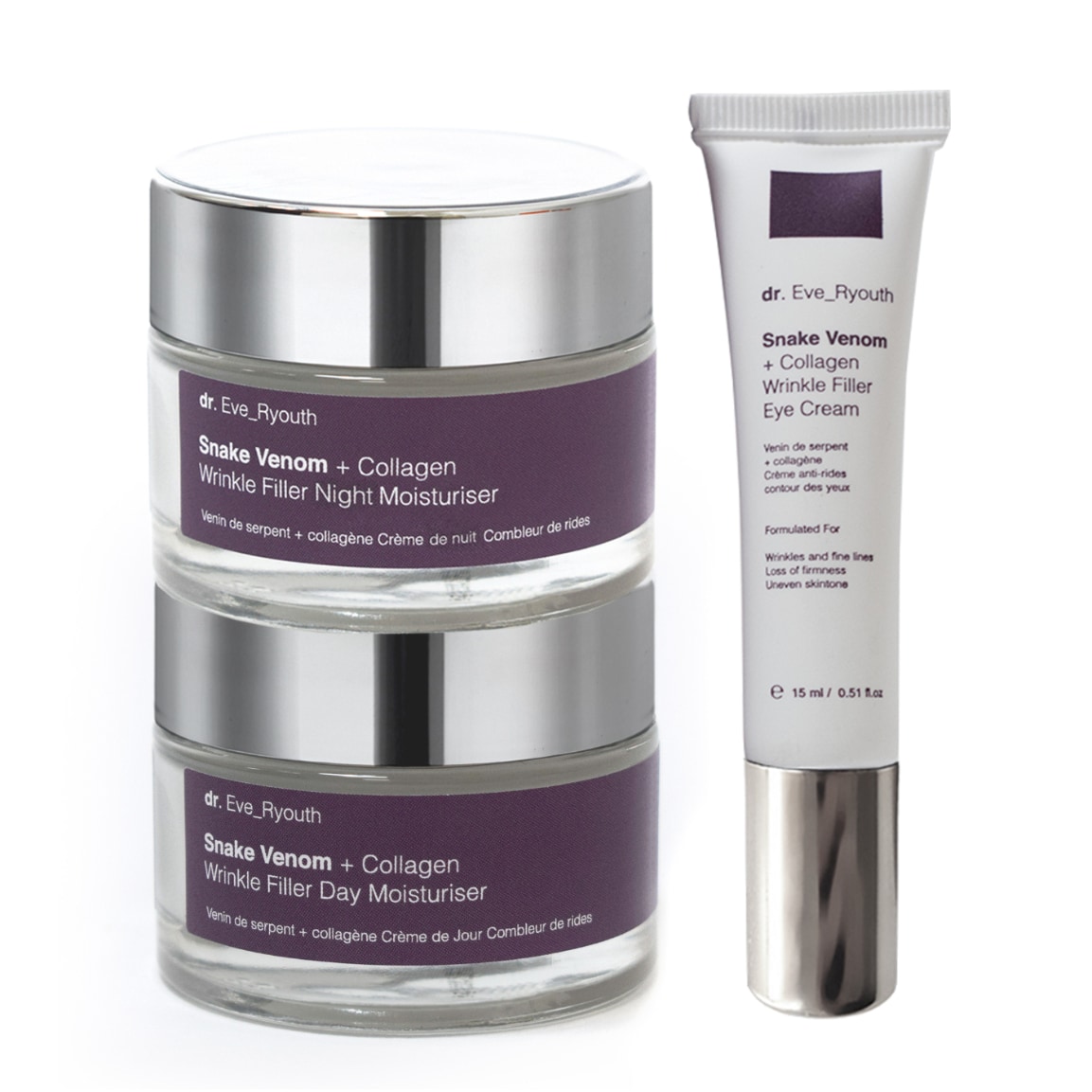 Dr. Eve_Ryouth Snake Venom + Collagen Wrinkle Filler Day Moisturiser 50ml + Snake Venom + Collagen Wrinkle Filler Night Moisturiser 50ml + Snake Venom + Collagen Wrinkle Filler Eye Cream 15ml
