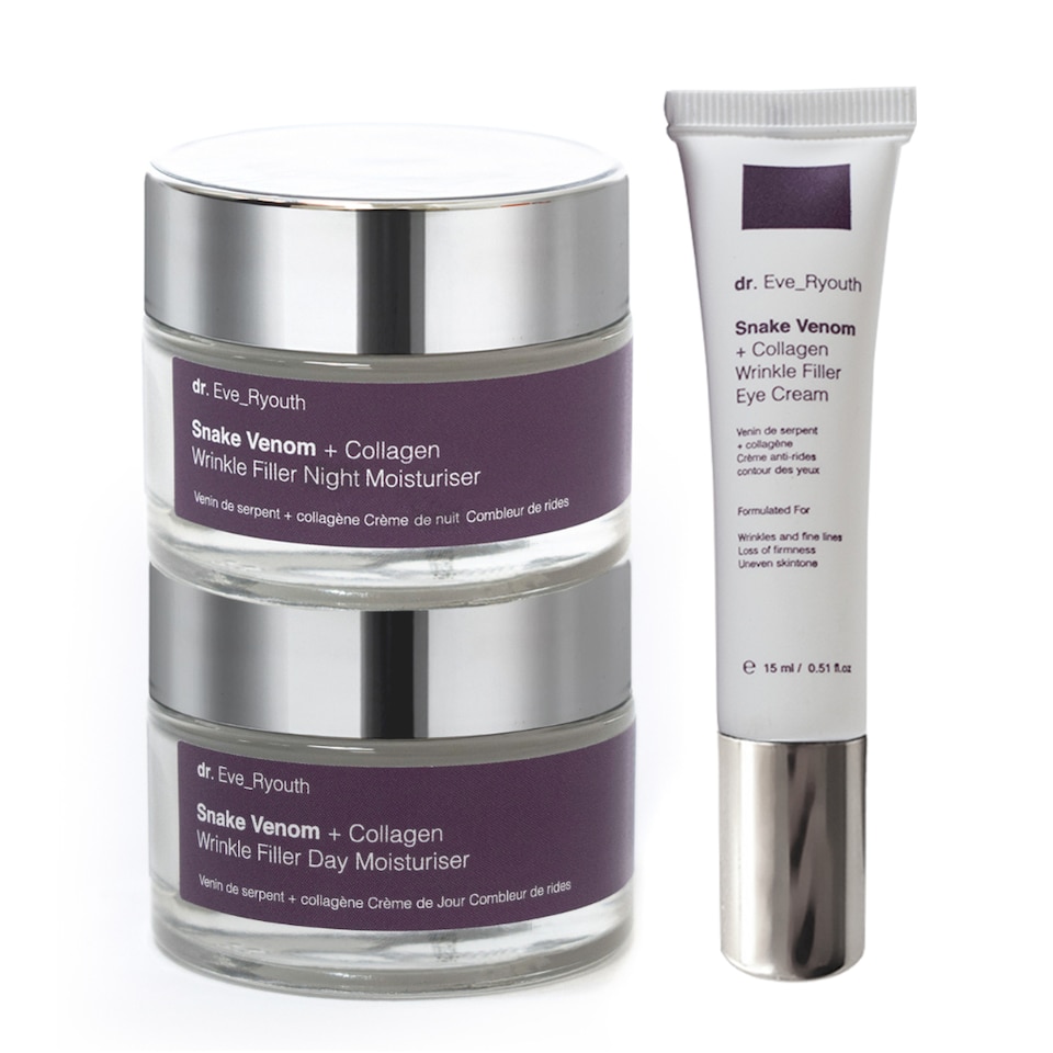 image 1 of Dr. Eve_Ryouth Snake Venom + Collagen Wrinkle Filler Day Moisturiser 50ml + Snake Venom + Collagen Wrinkle Filler Night Moisturiser 50ml + Snake Venom + Collagen Wrinkle Filler Eye Cream 15ml