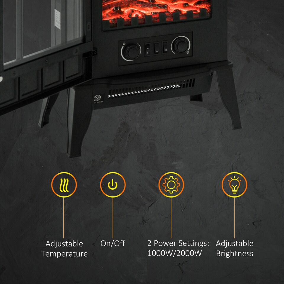 image 1 of HOMCOM Electric Stove Heater LED Flame Effect 1000W/2000W | Black