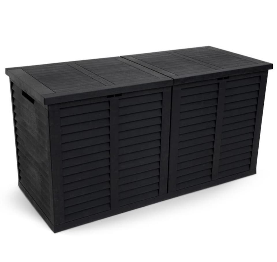 image 1 of XXL 750L Garden Storage Box, Black - 155x66x80 cm, Double Lid, Weatherproof