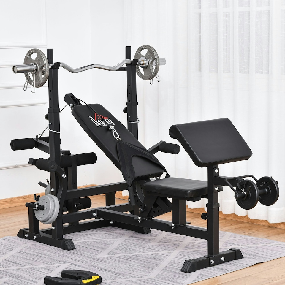 image 1 of HOMCOM Multi-Exercise Full-Body Weight Bench with Bench Press & Leg Extension